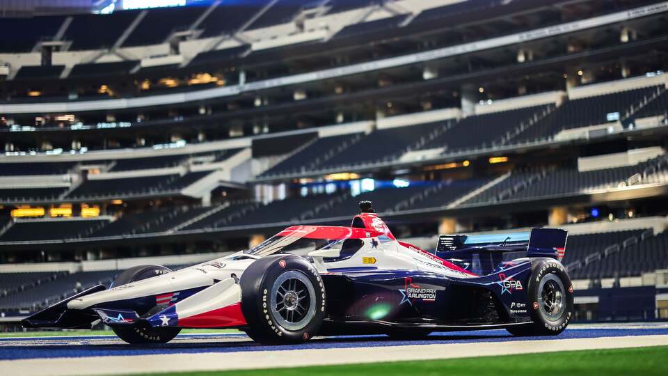 An INDYCAR in the Dallas Cowboy's Stadium